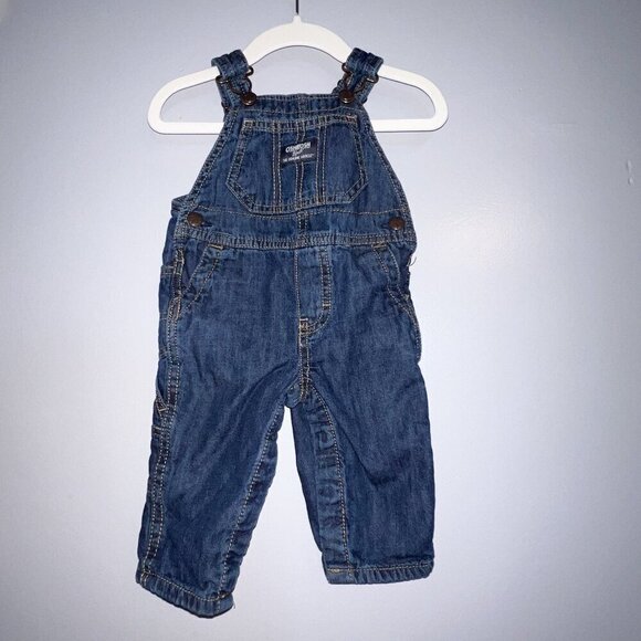OshKosh B'gosh Other - OshKosh B'gosh Baby Boy Denim Overalls Buffalo Plaid-Lined Size 6 Months